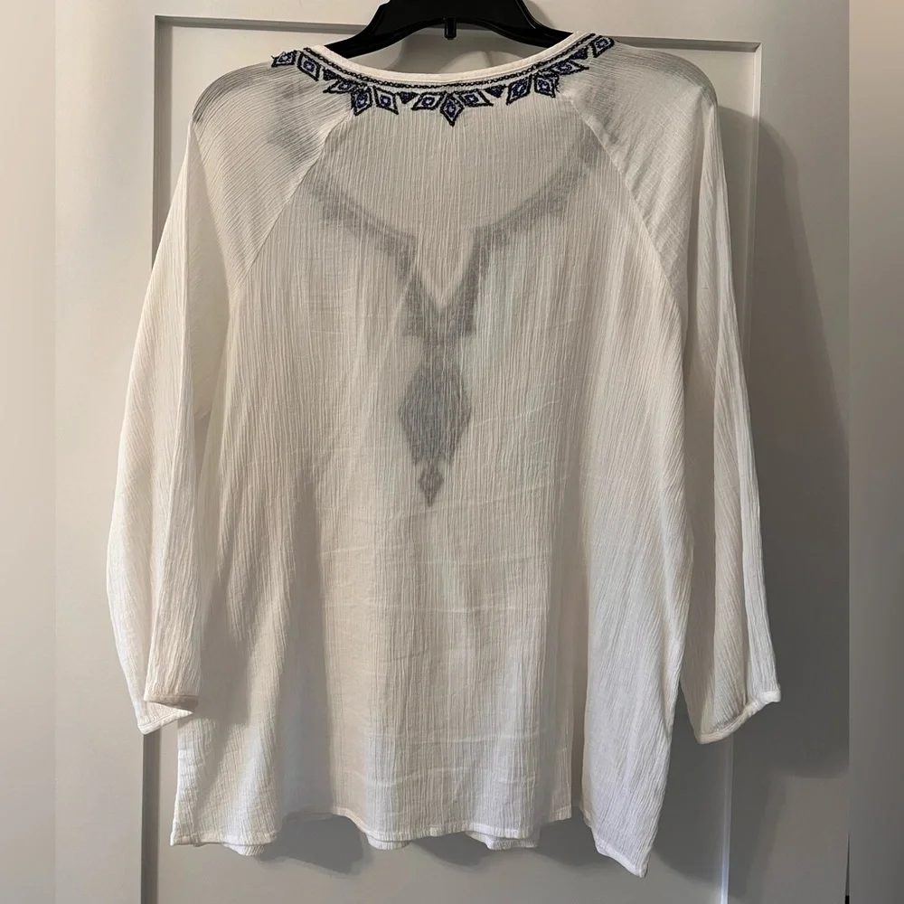 White and Blue Embroidered Shirt